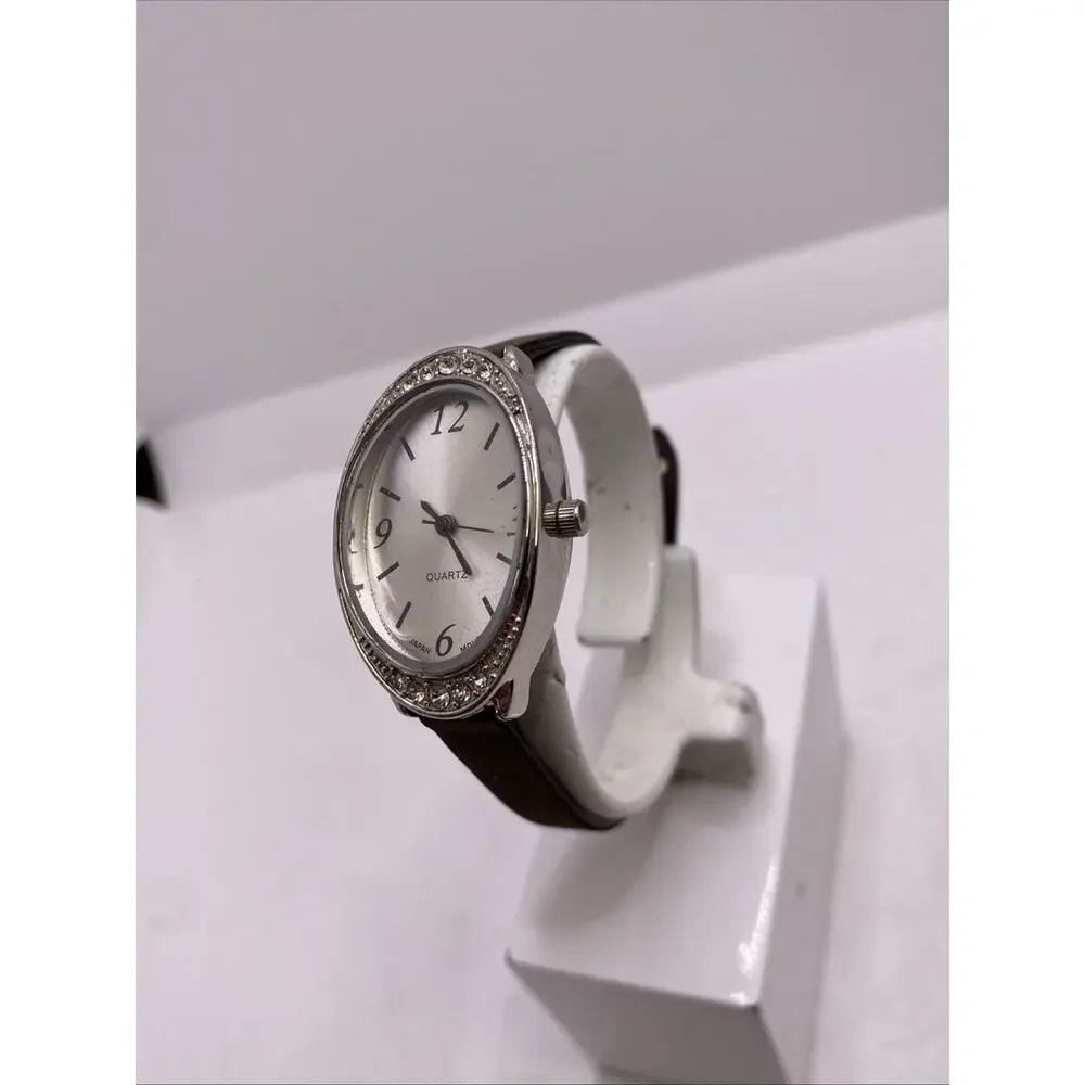 Womens Rhinestone Oval Watch Works New Battery